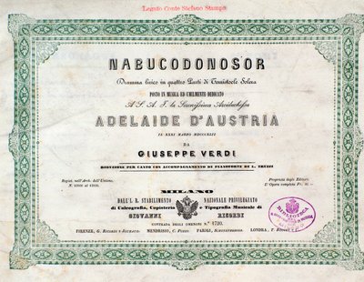 Frontispice van de partituur van de opera Nabucco door Giuseppe Verdi door Unknown artist