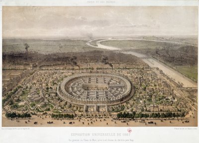 Algemeen overzicht van de Wereldtentoonstelling van 1867 genomen vanaf Trocadero in Parijs door Unknown artist