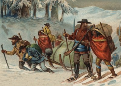Goudzoekers op weg naar Klondyke, Alaska in de 19e eeuw. door Unknown artist