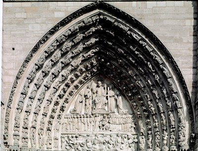 Gotische kunst: detail van het centrale portaal van de Notre Dame kathedraal van Parijs door Unknown artist