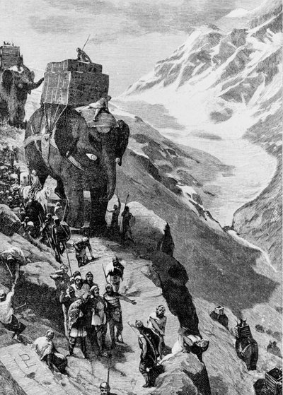 Hannibal steekt de Alpen over met olifanten om in Italië aan te komen door Unknown artist