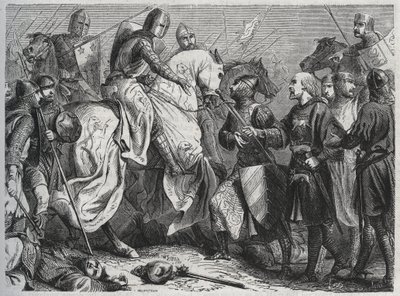 Hendrik III wordt gevangengenomen door Simon V van Montfort in Lewes, Sussex 1264 - gravure 1864. door Unknown artist