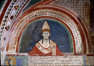 Geschiedenis van Sint Franciscus van Assisi: voorstelling van paus Innocentius III, die de bul toont die de Franciscaner regel bevestigt in 1210 door Unknown artist
