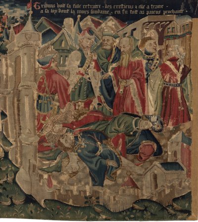 Geschiedenis van Sint Piat en Sint Eleuthère, Scene 14: De pest verwoest de stad Doornik door Unknown artist