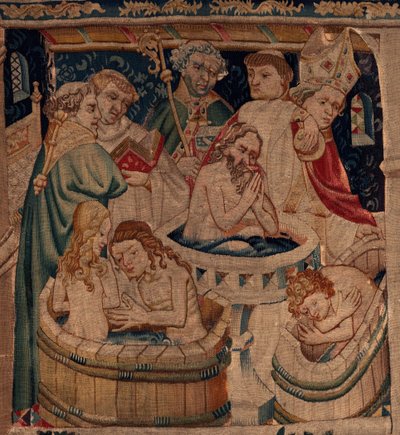 Geschiedenis van Sint Piat en Sint Eleuthère, Scène 7 doop van de verbannen christenen, Detail. De doop. door Unknown artist