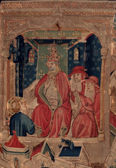 Geschiedenis van Sint Piat en Sint Eleuthère, Scene 9: Sint-Éleuthère wordt bevestigd als bisschop van Doornik. Detail midden. De scène met de paus. door Unknown artist