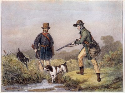 Jagers in de moerassen Prenten van de 19e eeuw Gien, jachtmuseum door Unknown artist
