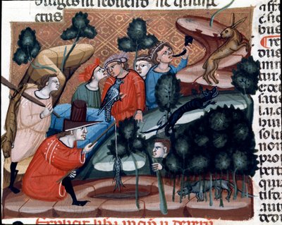 Jachtscènes Miniatuur uit de Codex Justinianus, een verzameling wetten en instellingen gepubliceerd onder de Romeinse keizer Justinianus I van Byzantium (483-565) door Unknown artist