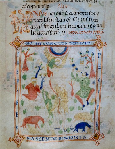 Verlichte pagina van schapen en herders, onderdeel van de Codex van Varmondo, ca. 1000 door Unknown