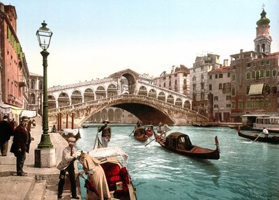 Illustratie van het Canal Grande in Venetië. Fotochroom uit het einde van de 19e eeuw. door Unknown artist