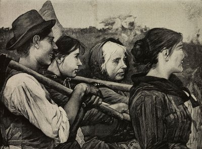 In de velden, schilderij van Egisto Ferroni (1835-1912), gravure van F Cantagalli naar een foto van G Brogi uit L