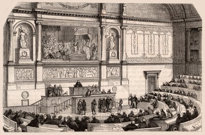 Binnenaanzicht van de Nationale Vergadering tijdens een zitting van de Kamer van Afgevaardigden, Parijs, Frankrijk door Unknown