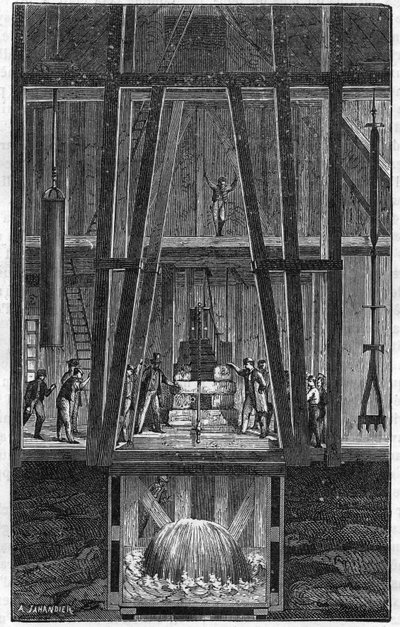 Interieur van de artesische put van Passy in 1888 in 