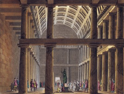 Interieur van het Parthenon - Beeld van de godin Athena (Minerva) binnen het Parthenon van Athene, Oud-Griekenland - Gravure rond 1820 door Unknown artist