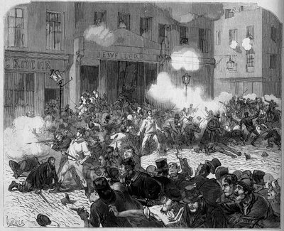 Ierland 1872: Belfast problemen, strijd tussen Orangisten en Katholieken. door Unknown artist