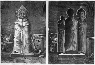 IJzeren maagd (folterinstrument) - IJzeren maagd of maagd van Neurenberg folterinstrument in de vorm van een ijzeren of houten sarcofaag - gravure van 1881 door Unknown artist
