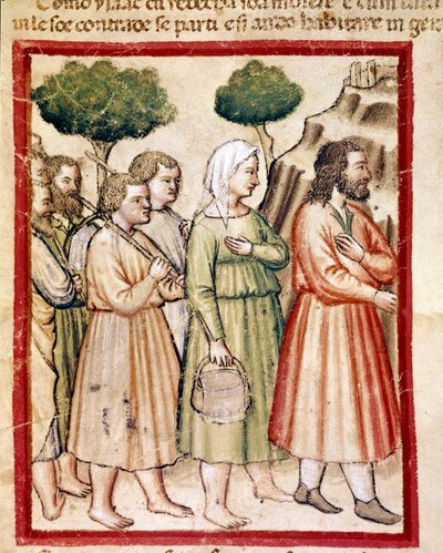 Isaak en zijn familie lijden onder hongersnood en emigreren naar de landen van koning Abimelech door Unknown artist
