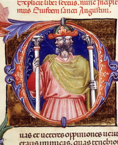 Janus, Romeinse godheid, twee tegenovergestelde gezichten - uit een manuscript van 