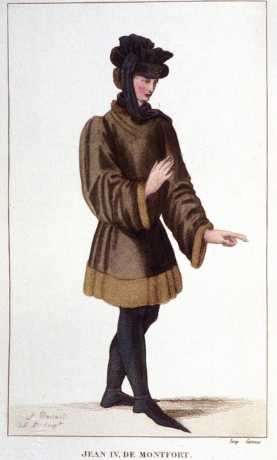 Jean de Montfort. Bij het opeisen van zijn rechten verklaarde hij de Oorlog van de Successie van Bretagne. Gravure uit 1830. door Unknown artist