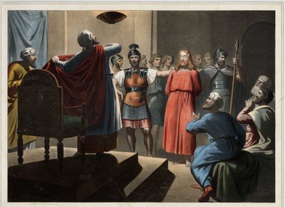Jezus voor Caiphe. Anonieme gravure uit het midden van de 19e eeuw door Unknown artist