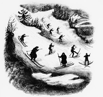 Spelen van het Noorden: skiërs op een piste door Unknown artist
