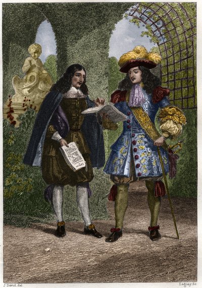Jean-Baptiste Colbert (1619-1683) met Lodewijk XIV, koning van Frankrijk en Navarra (1638-1715). Gravure uit de 19e eeuw. Privécollectie. door Unknown artist