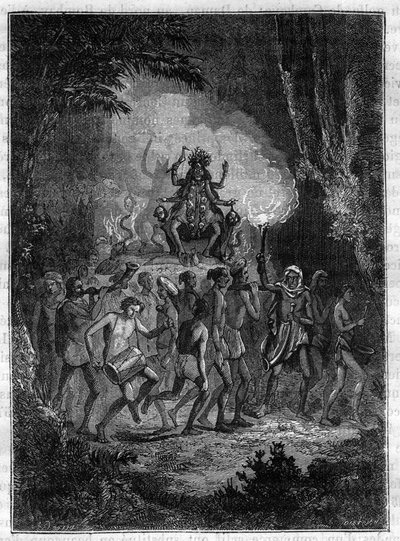 Reis naar India door Victor Jacquemont, tijdens de jaren 1828-1832 processie van de godin Kali (godin van vernietiging) - Gravure in 