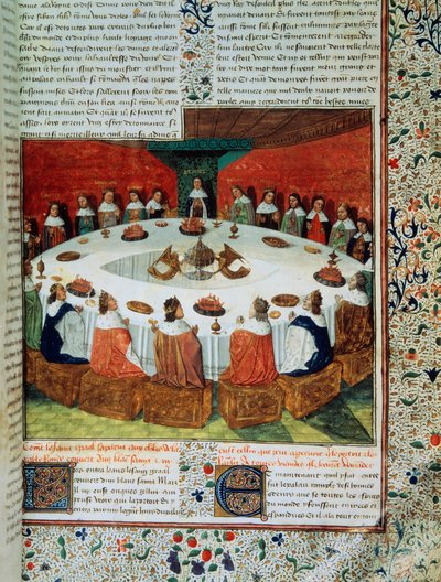 Koning Arthur en de Ridders van de Ronde Tafel bij de verschijning van de Heilige Graal. door Unknown artist