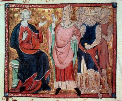 Koning Hendrik II van Engeland ontvangt een bisschop en soldaten - Miniatuur uit een 15e-eeuws manuscript door Unknown artist