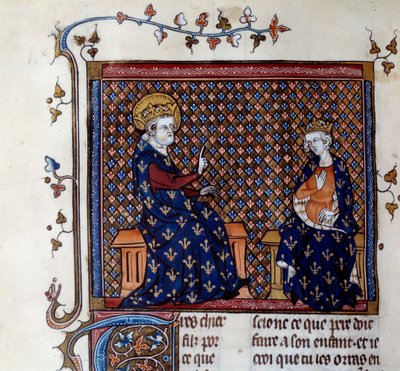 Koning Lodewijk IX (1214-1270) leert de meester van de koning aan zijn zoon, de toekomstige Filips III. Miniatuur uit een 14e-eeuws manuscript. Chantilly, Conde Museum door Unknown artist