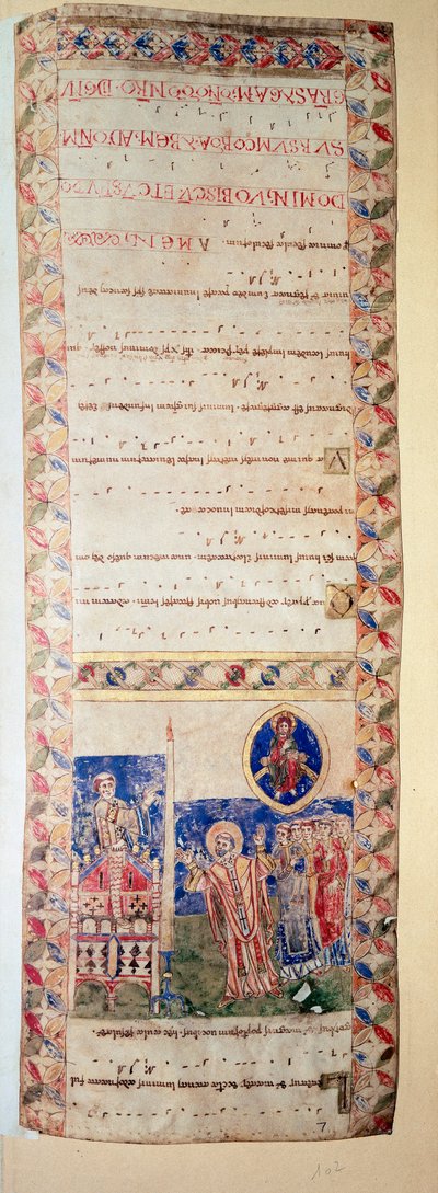 De zegening van de fontein (Ms.724/2-Carta2) Manuscript verlucht uit de 12e eeuw. Rome, Biblioteca Casanatense door Unknown artist