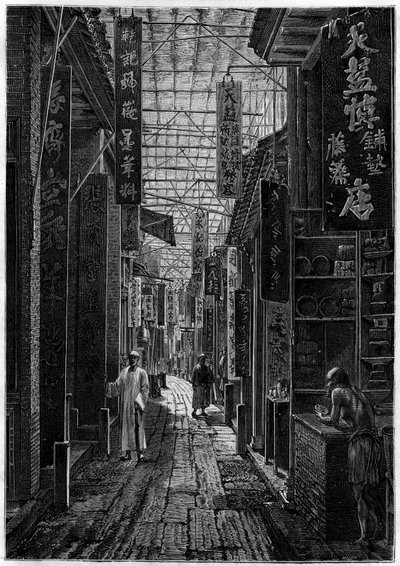 De straat van de apothekers, een Kanton (China). door Unknown artist