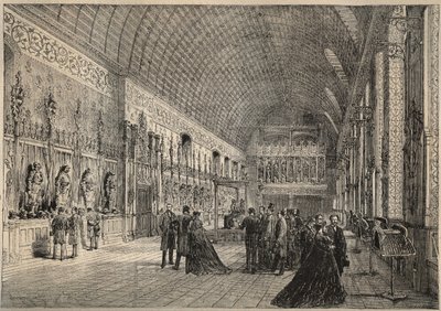 De wapenzaal van het kasteel van Pierrefonds - restitutie door Viollet-Leduc (gravure 1880) door Unknown artist