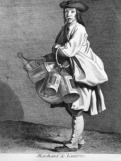 Lantaarndrager. 19e-eeuwse gravure. door Unknown artist