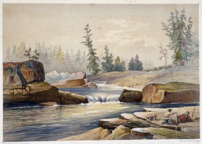 De watervallen van Papineau - in "Sketches on the nipisaguit a river of New Brunswick in America" door William Hickman, ed. Halifax door Unknown artist