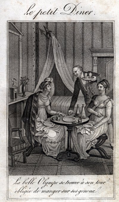 Klein diner. Olympe de Gouges, Franse schrijfster en revolutionair met Celine, een van haar vrienden door Unknown artist