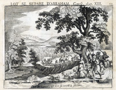 Lot scheidt zich van Abraham - Bijbel, gravure door Unknown artist
