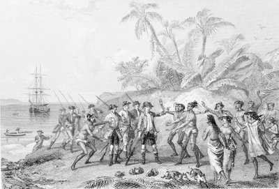 Louis Antoine, Graaf van Bougainville (1729-1811) arriveert in Tahiti door Unknown artist