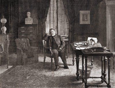 Louis Pasteur in zijn kantoor in het instituut. Gravure van de 19e eeuw. door Unknown artist