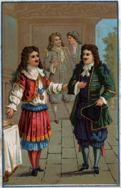 Lodewijk XIV en Molière: Koning Lodewijk XIV (1638-1715) en Jean-Baptiste Poquelin genaamd Molière (1622-1673) door Unknown artist