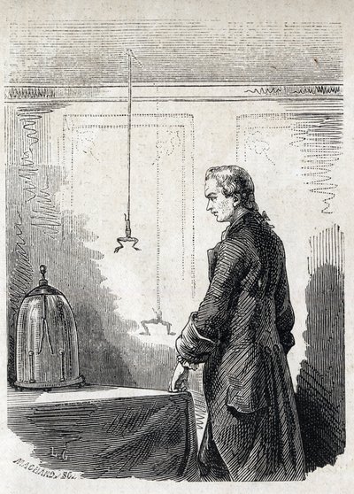 Luigi Galvani veroorzaakt samentrekkingen bij een kikker met elektriciteit van een bliksemafleider door Unknown artist