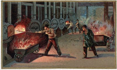 Fabricage van lichtgas: laden van cornu. Chromolithografie van het einde van de 19e eeuw. door Unknown artist
