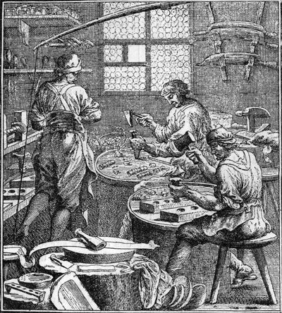 Fabricage van naaien in de 18e eeuw door Unknown artist