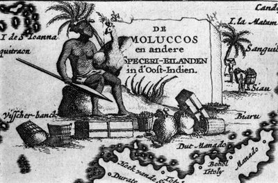 Kaart van de Molukkenarchipel in Oost-Indonesië. Geografische kaart uit 