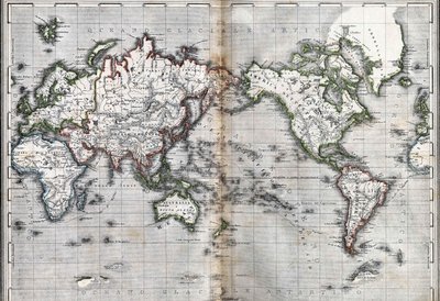 Kaart van de wereld, Italië (gravure midden 19e eeuw) door Unknown artist