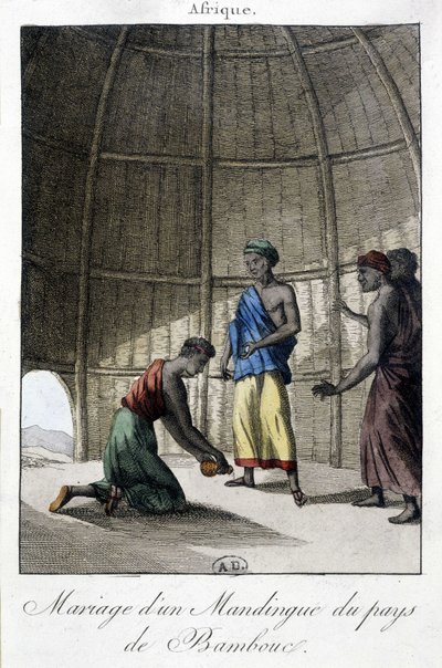Huwelijk in de Mandingues (Mali?), Afrika - gravure door Unknown artist