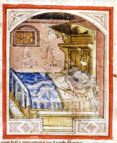 Paringsscène. Miniatuur uit codex 212 (of padovano codice of Bijbel van Padua) 1390-1400 Rovigo, Accademia dei Concordi door Unknown artist