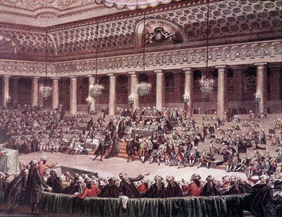 Vergadering van de Grondwetgevende Vergadering in de nacht van 4 augustus 1789 voor de afschaffing van privileges door Unknown artist