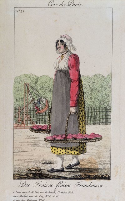 Aardbeien- en frambozenverkoper - in "Cris de Paris", begin 19e eeuw door Unknown artist