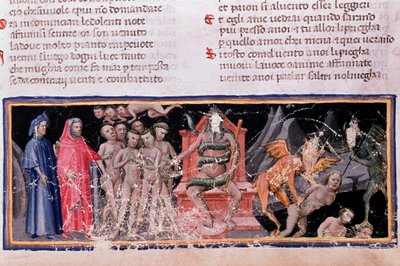 Minos beoordeelt de overtredingen en stuurt de zielen (lied 5 van de Hel, in de Goddelijke Komedie) door Unknown artist
